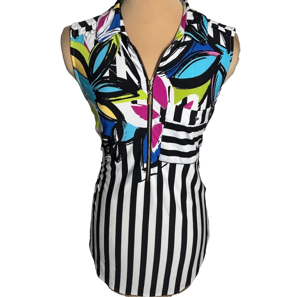 Frank Lyman Sleeveless Blouse Women’s Small Abstract Print Zip Front Top